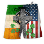 American Flag Celtic Cross Irish Saint Patrick's Day All Over - Beach Short