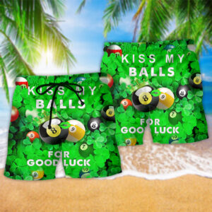 BilliardKissMyBallsForGoodLuckSaintPatricksDay-BeachShort