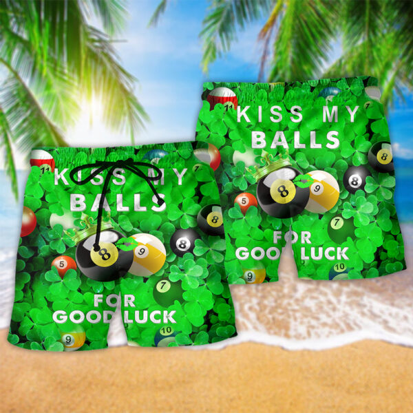 Billiard Kiss My Balls For Good Luck Saint Patricks Day - Beach Short