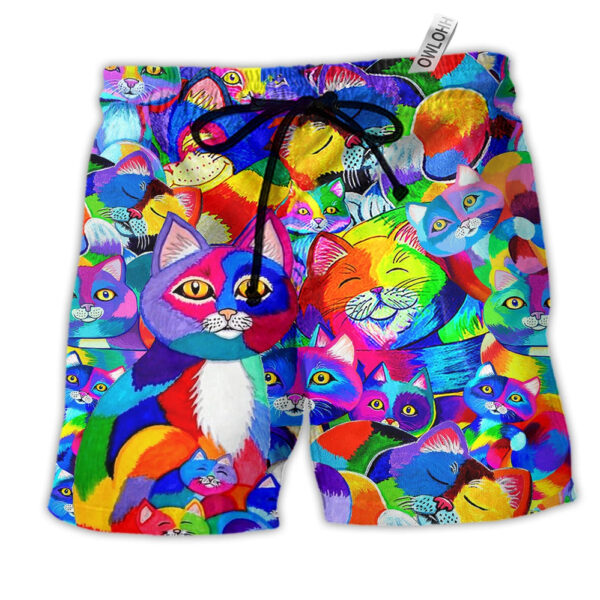 Cat Fullcolor Love Rainbow - Beach Short