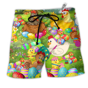 Chicken In Farm Easter Eggs - Beach Short