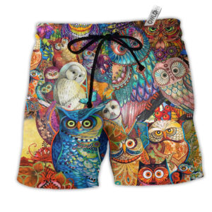 Owl Color Love Red - Beach Short