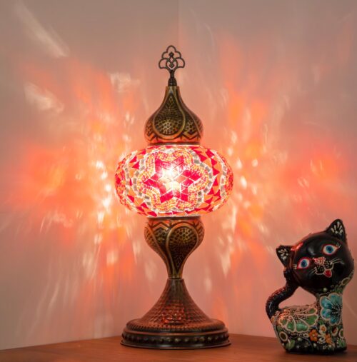 Turkish Mosaic Table Lamp – Orange & Red Glow - Perfect Contemporary Home Decor Gift