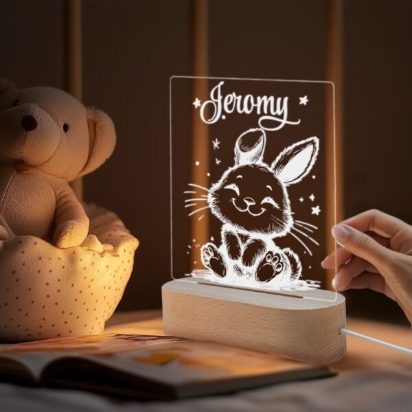 Rabbit Night Light - Engraved LED Lamp, Unique Plexiglass Decor