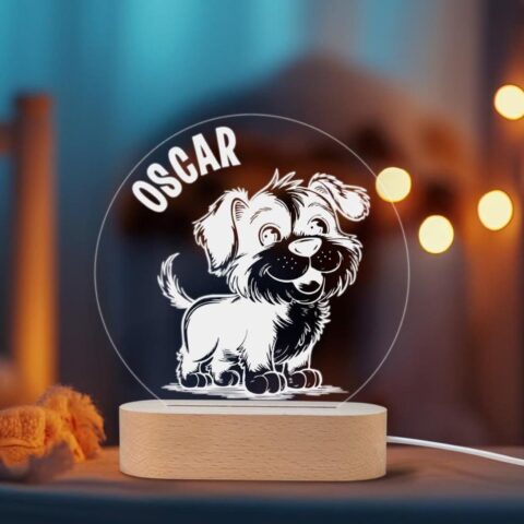 Dog Night Light - Engraved LED Lamp, Unique Plexiglass Decor