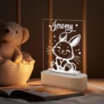 Rabbit Night Light - Engraved LED Lamp, Unique Plexiglass Decor