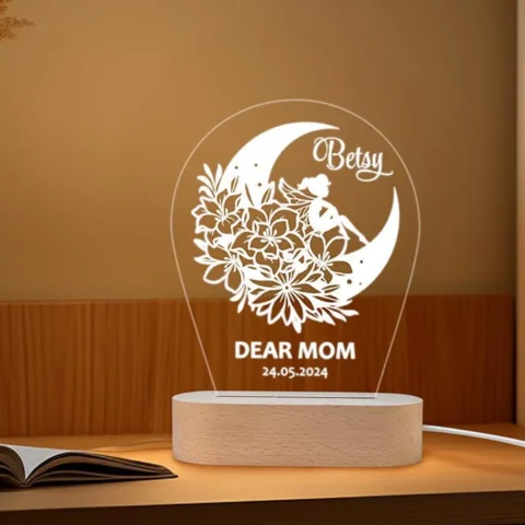 Mother's Day Night Light - Engraved LED Lamp, Unique Plexiglass Decor
