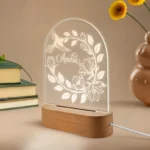 Wreath Night Light - Engraved LED Lamp, Unique Plexiglass Decor