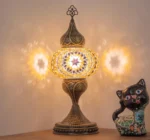 Turkish Mosaic Table Lamp – Amber Yellow Glass - Perfect Contemporary Home Decor Gift