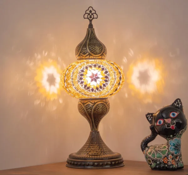 Turkish Mosaic Table Lamp – Amber Yellow Glass - Perfect Contemporary Home Decor Gift