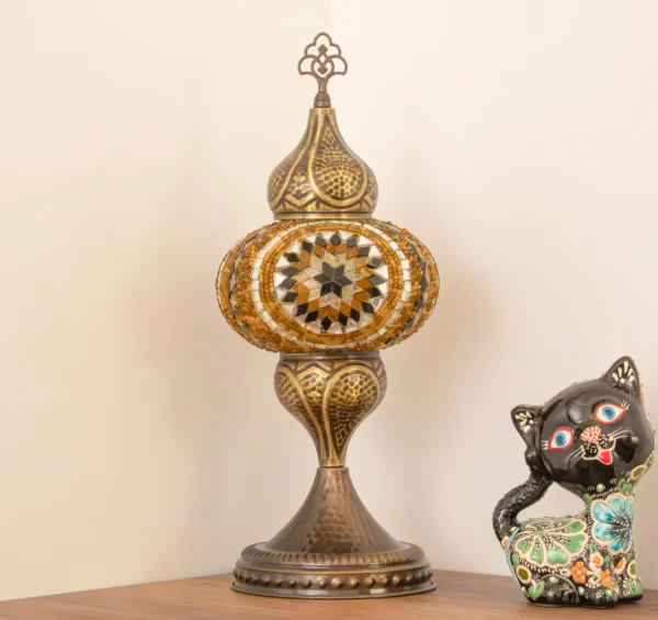 Turkish Mosaic Table Lamp – Amber Yellow Glass - Perfect Contemporary Home Decor Gift