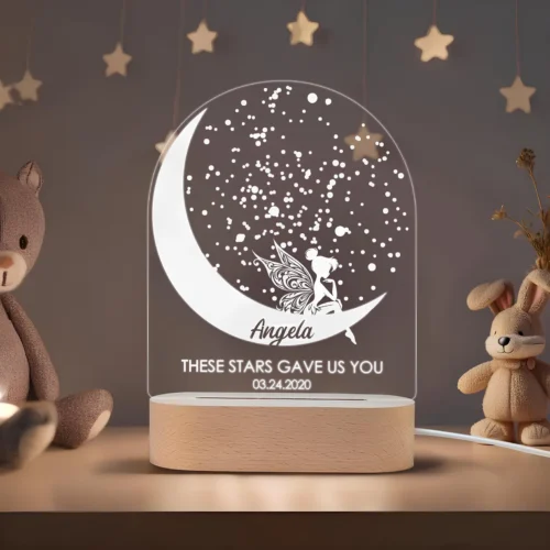 Celestial Star Night Light - Engraved LED Lamp, Unique Plexiglass Decor