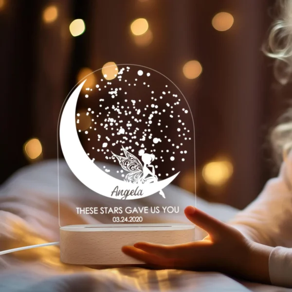 Celestial Star Night Light - Engraved LED Lamp, Unique Plexiglass Decor