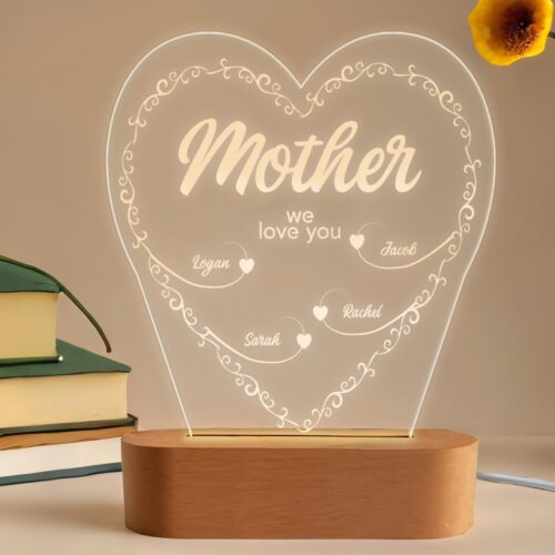 Mother's day Night Light - Engraved LED Lamp, Unique Plexiglass Decor