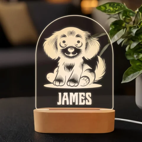 Cute Dog Night Light - Engraved LED Lamp, Unique Plexiglass Decor