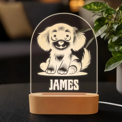 Cute Dog Night Light - Engraved LED Lamp, Unique Plexiglass Decor