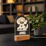 Cute Dog Night Light - Engraved LED Lamp, Unique Plexiglass Decor